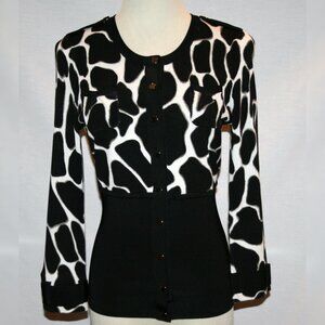 ETCETERA Black & White Nylon Knit Snap Front Sweater Small